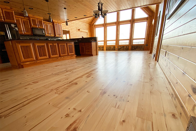 Pine floor in kitchen