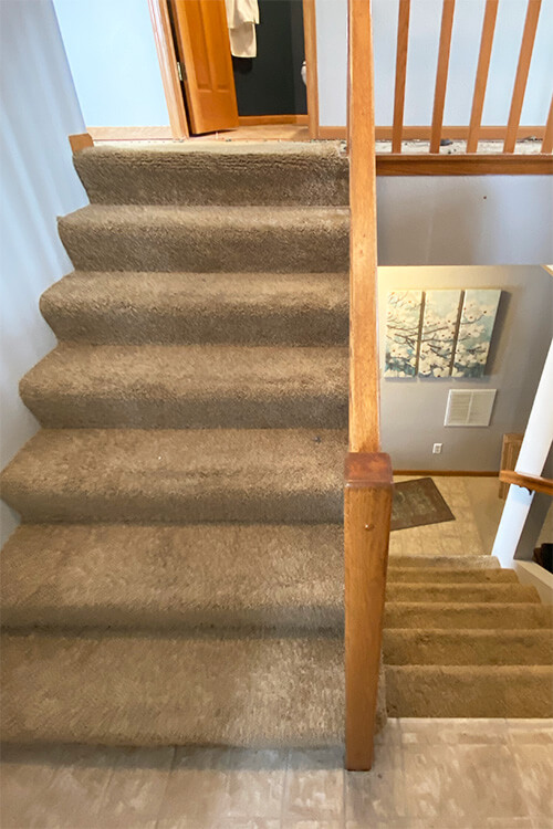Stairs covered with carpets